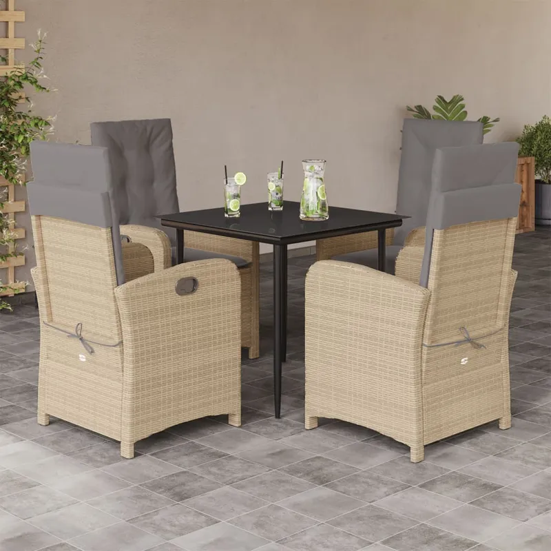 vidaXL Matgrupp för trädgården med dynor 5 delar mixbeige konstrotting (#1243)