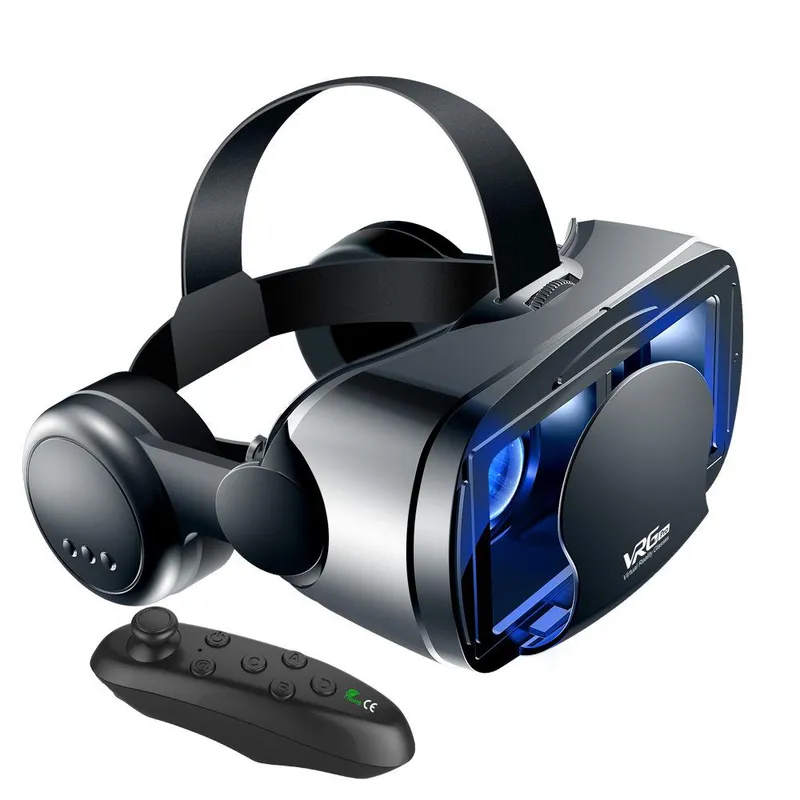 3D VR Smart Glasögon Headset Virtual Reality Hjälm Smartphone Helskärmsseende Vidvinkellins med Controller Headset 7 tum Y1 svart