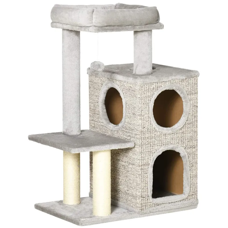 Klätterträd för Katt med Grottor och Sisal, Ljusgrå