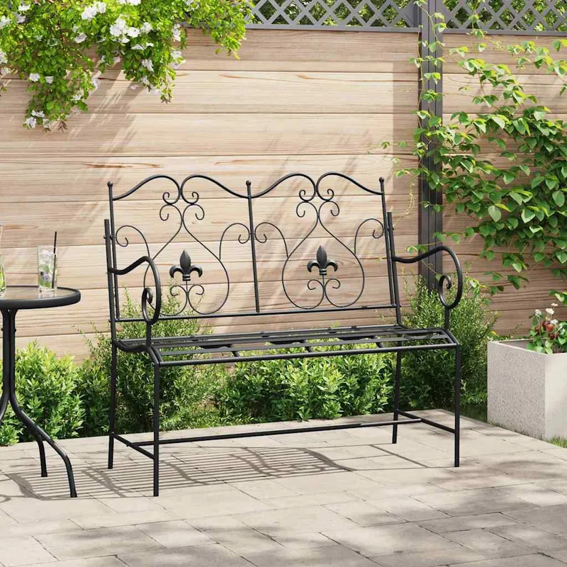 vidaXL Trädgårdsbänk 2 -Seater 104 x 54 x 93 cm Stål Svart