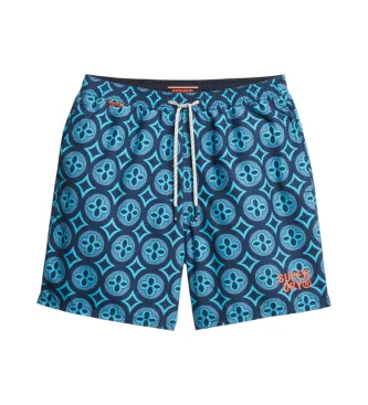 Superdry för män. M3010250A Baddräkt med blått mosaikmönster (M), Strandkläder, Återvunnen polyester, Hållbar