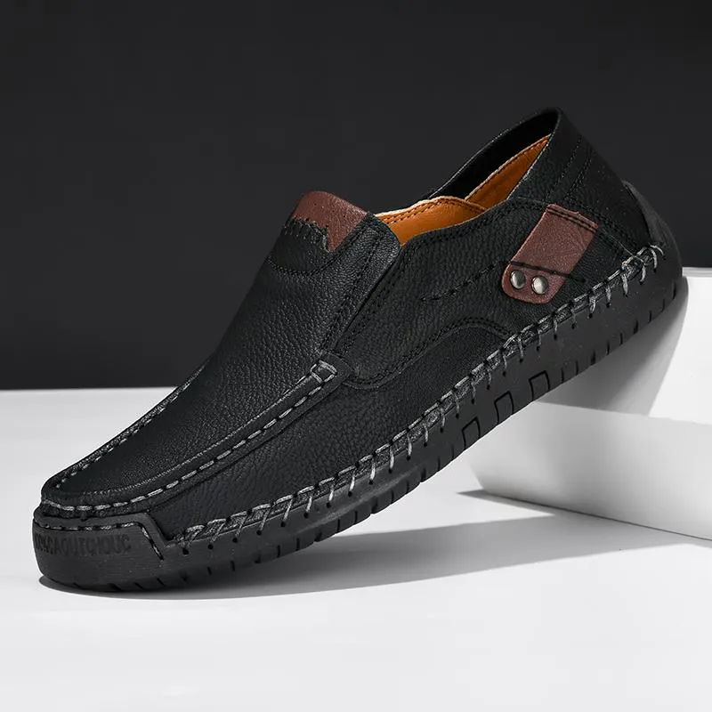 Håndlagde Herresko i Skinn Casual Komfortable Slip-on Loafers Herresko i Skinn Flats Mokasiner Gåsko Høst Dropshipping 39 Svart