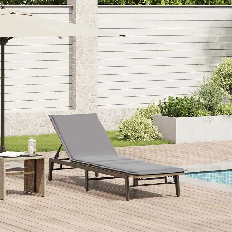 vidaXL Solsäng med dyna beige konstrotting (#7151)