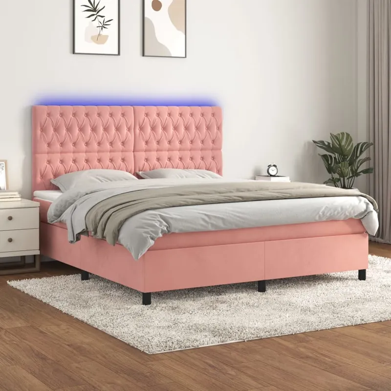 vidaXL Ramsäng med madrass rosa & LED 160×200 cm sammet (#8400)