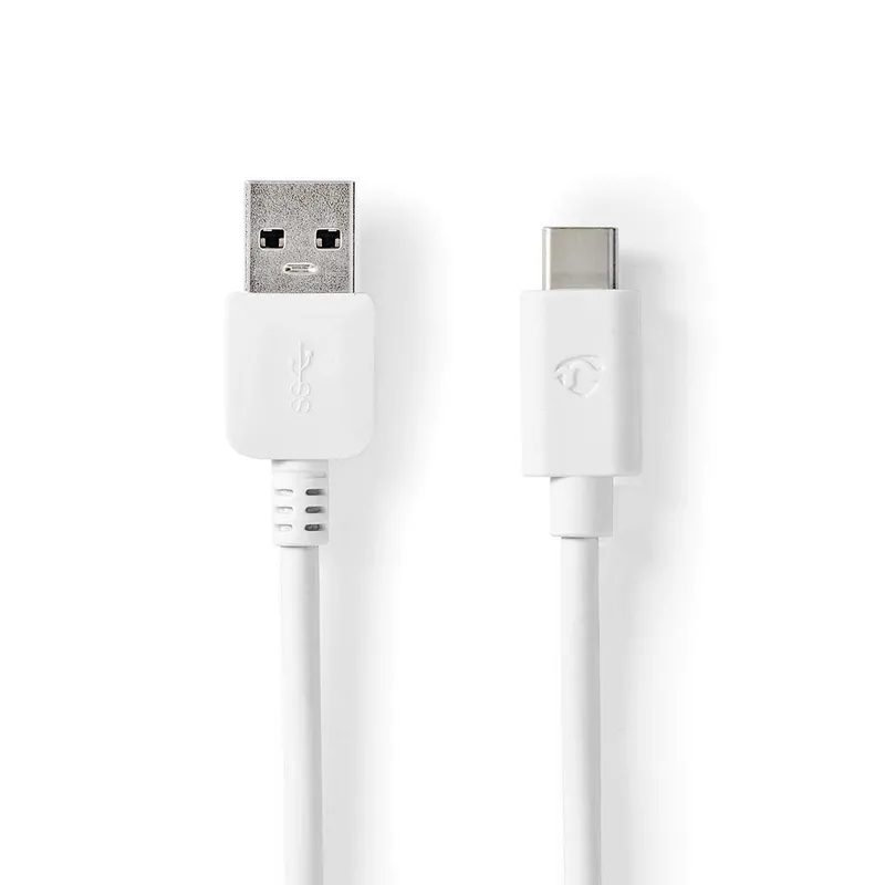 USB-kabel | USB 3.2 Gen 1 | USB-A Hane | USB-C™ Hane | 60 W | 5 Gbps | Nickelplaterad | 1.00 m | Rund | PVC | Vit | Låda