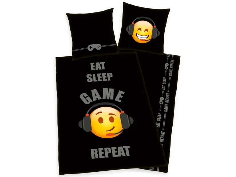Emot!x Eat Sleep Game Påslakanset - 100 procent bomull