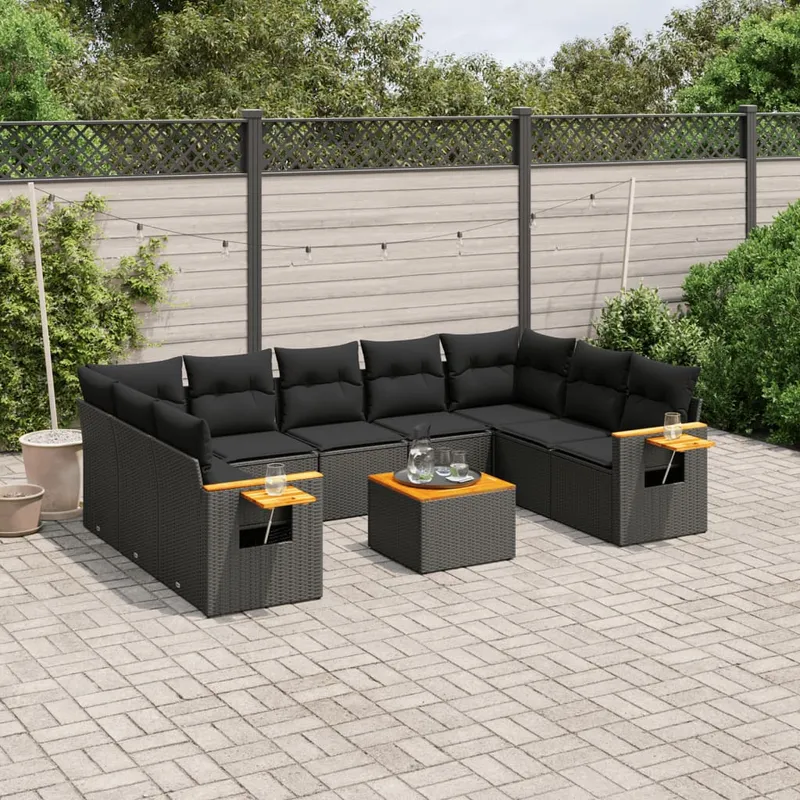 vidaXL Loungegrupp 10 delar med svarta dynor konstrotting (#0850)