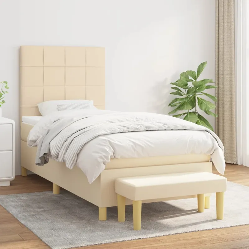 vidaXL Ramsäng med madrass gräddvit 90×190 cm tyg (#1324)