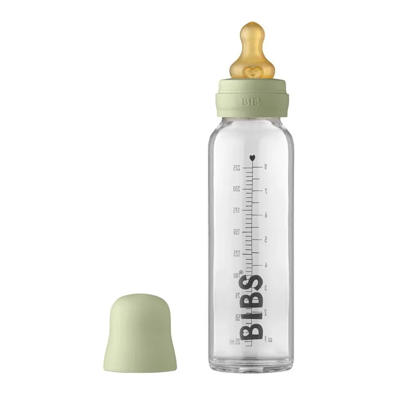 BIBS Nappflaska – Glas – Slow Flow – 225 ml – Naturgummi – Sage