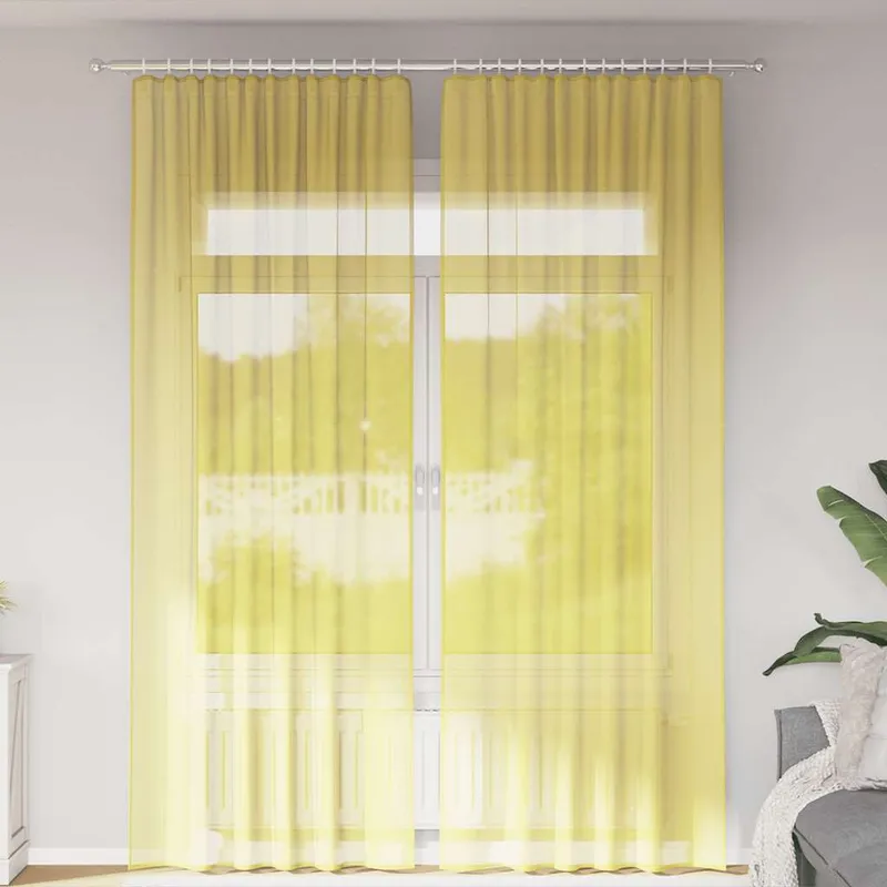 vidaXL Voile gardiner med stångfickor 2 st gul (#2464)