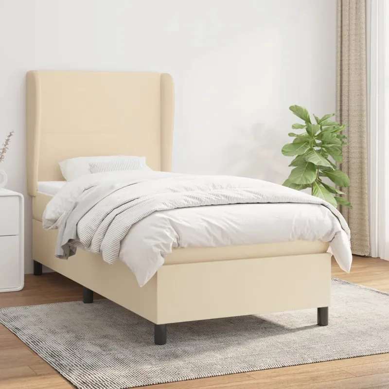 vidaXL Ramsäng med madrass gräddvit 90×190 cm tyg (#6463)