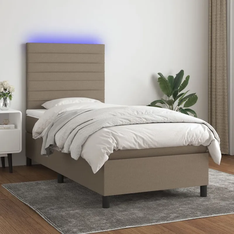 vidaXL Ramsäng med madrass & LED taupe 90×200 cm tyg (#4533)