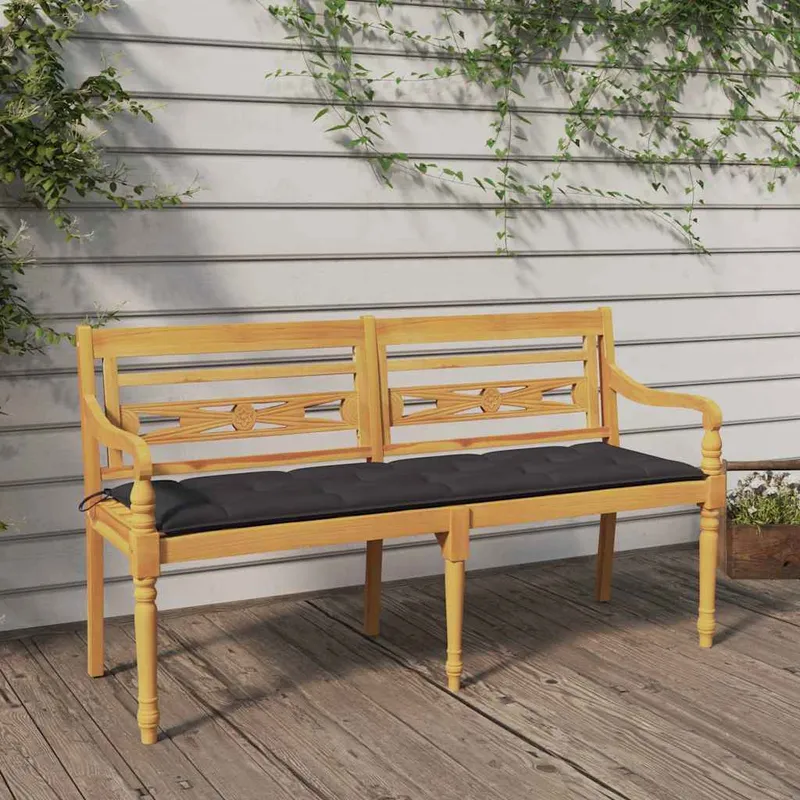vidaXL Bataviabänk med antracit dyna 150 cm massiv teak