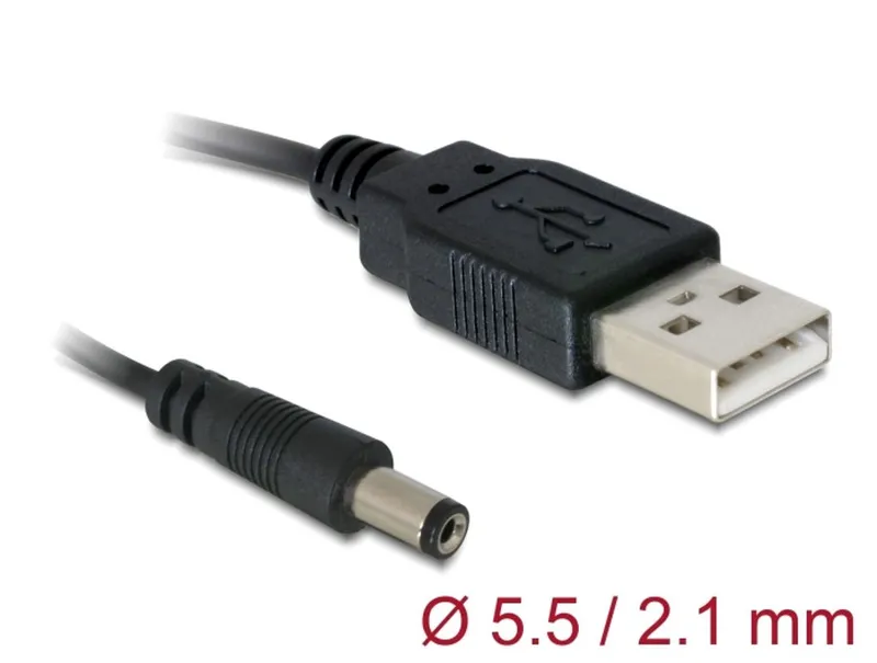 Delock USB-strömkabel till DC 5.5 x 2.1 mm hane - svart 1 m