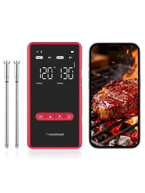 Meatmeet X Pro Kitchen Thermometer with Bluetooth/WiFi App for Smoker Oven Grill – Black