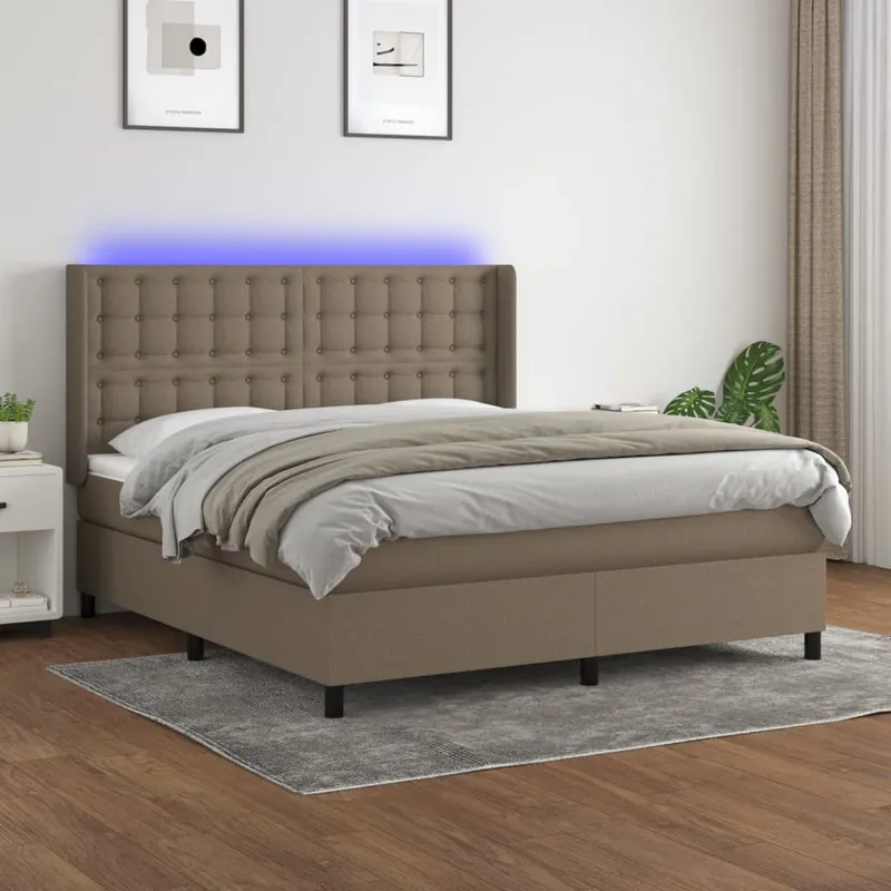 vidaXL Ramsäng med madrass & LED taupe 160×200 cm tyg (#2587)