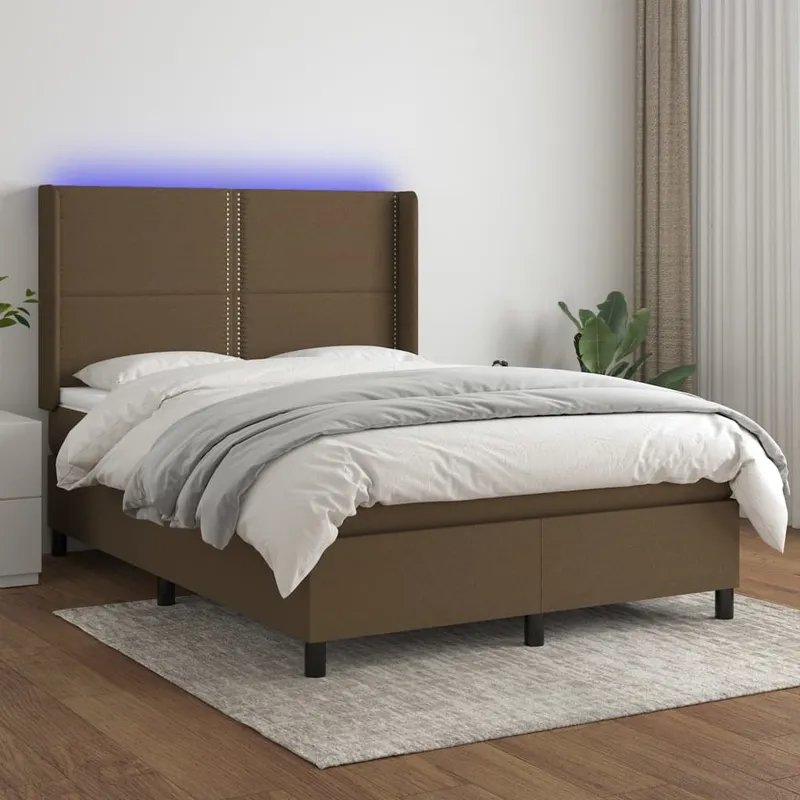 vidaXL Ramsäng med madrass & LED mörkbrun 140×200 cm tyg (#8498)