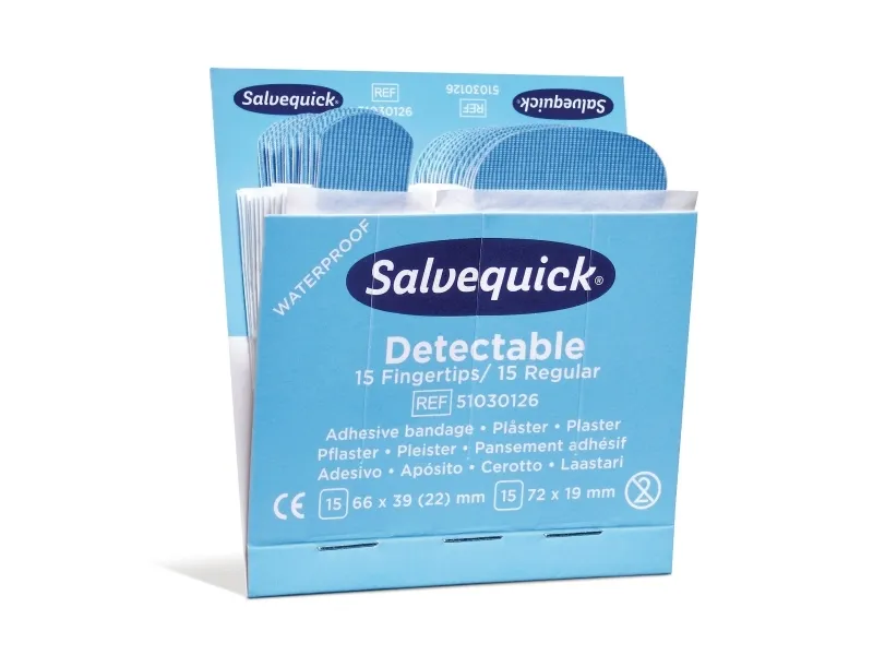 Plåster Salvequick refill – 30 Detectable blå blandad – 180 st