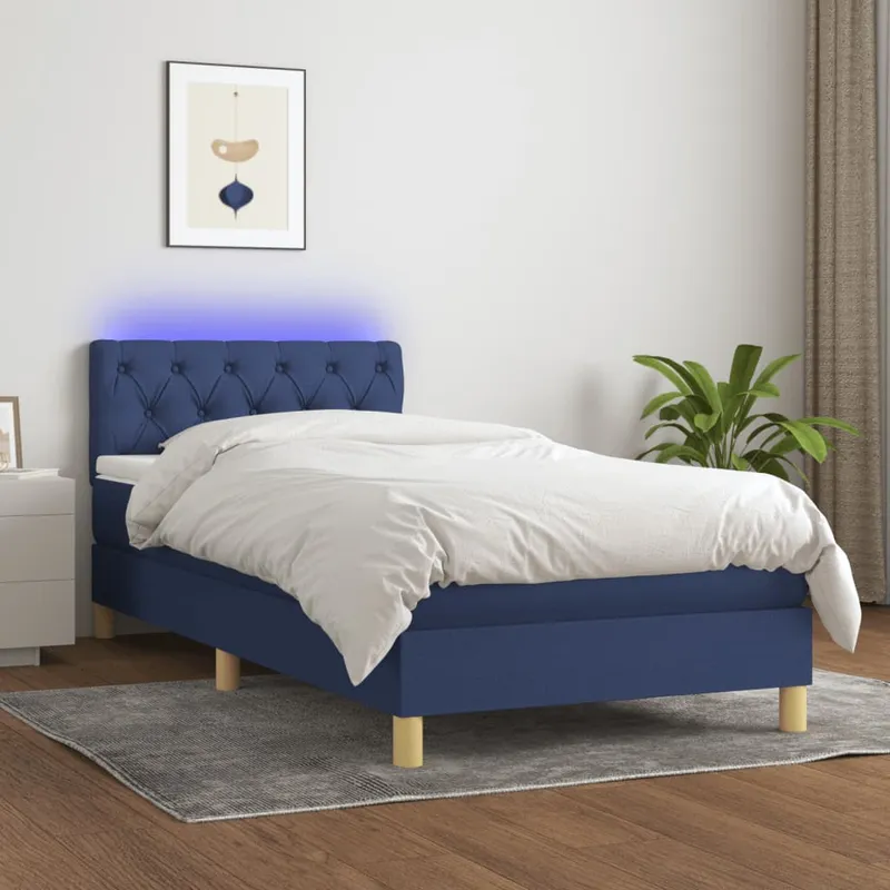 vidaXL Ramsäng med madrass & LED blå 80×200 cm tyg (#4398)