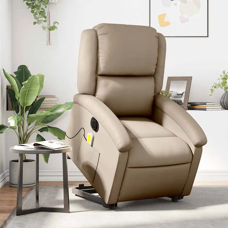vidaXL Massagefåtölj med uppresningshjälp cappuccino konstläder (#7414)
