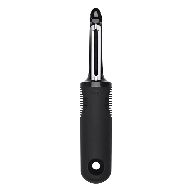 OXO 20081, Frukt- och grönsaker, Grönsaksskalare med löst blad, Rostfritt stål, Svart, Rostfritt stål, Plast, 177,8 mm