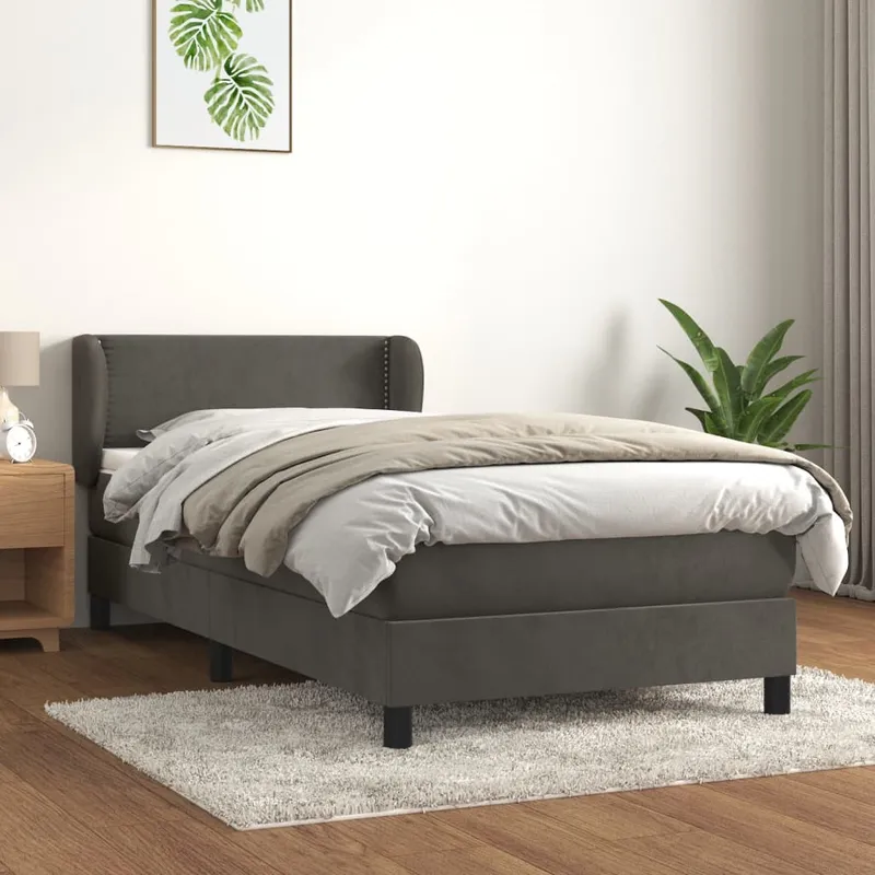 vidaXL Ramsäng med madrass mörkgrå 90×200 cm sammet (#2861)