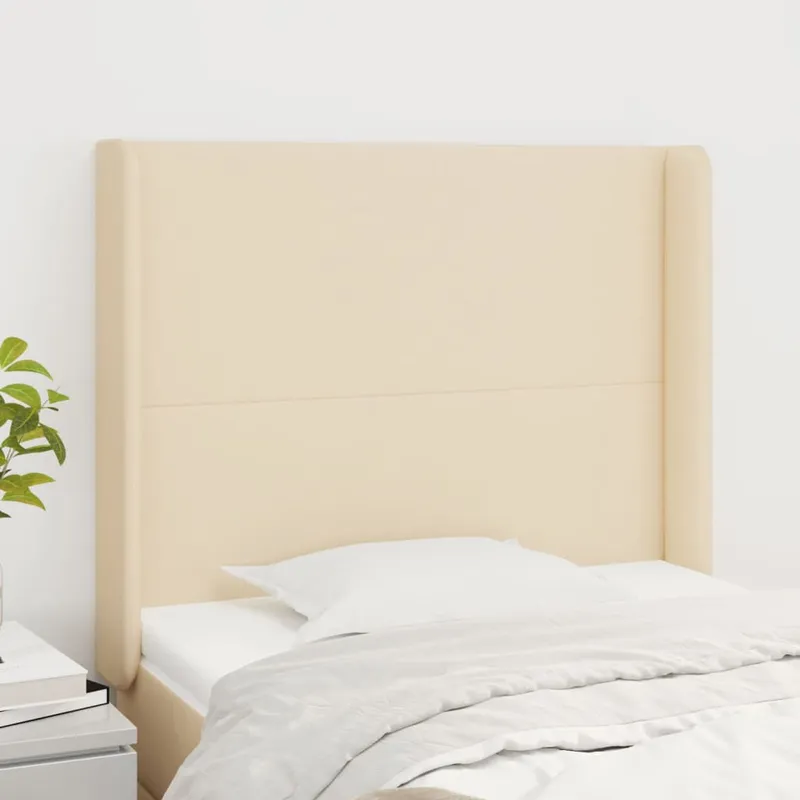 vidaXL Sänggavel med kanter gräddvit 83x16x118/128 cm tyg (#1437)