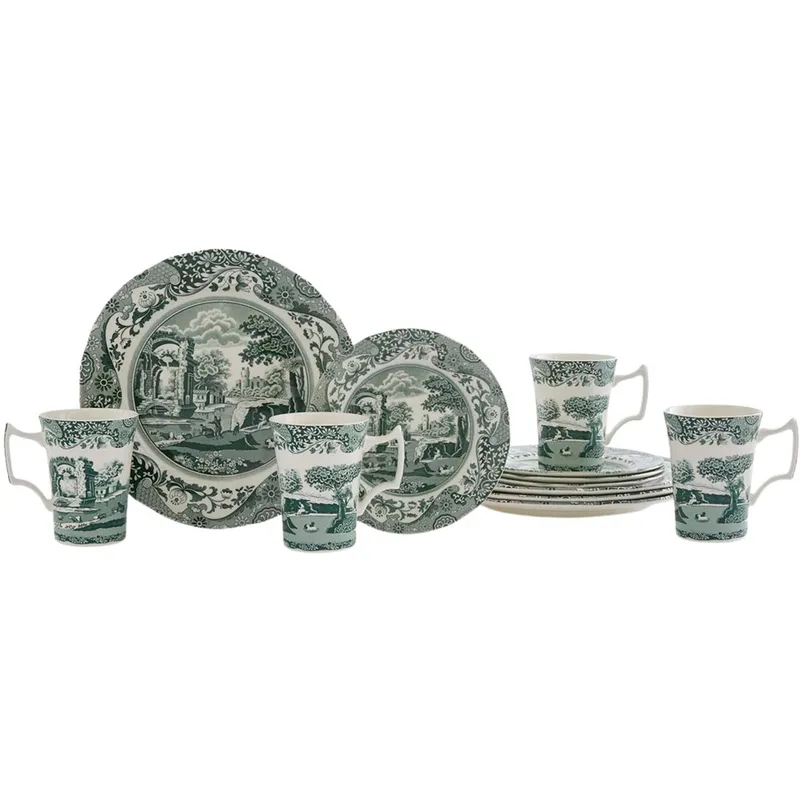 Spode Heritage Green Italian servis 12 delar, grön/vit