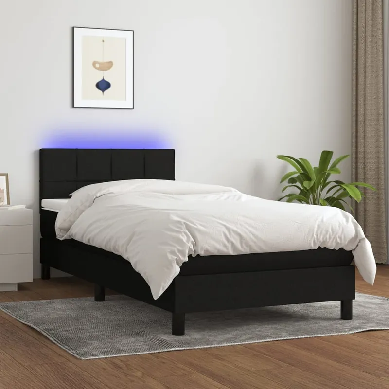 vidaXL Ramsäng med madrass & LED svart 80×200 cm tyg (#6355)