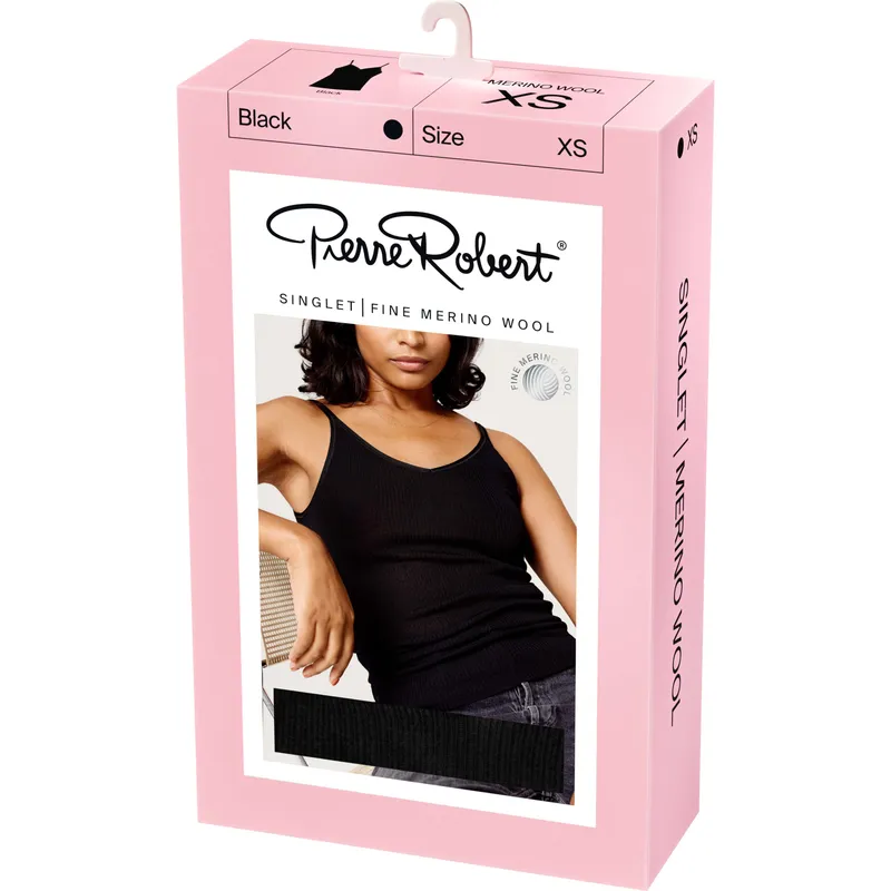 Pierre Robert Singlet Fine Merino Wool Jet Black XXL