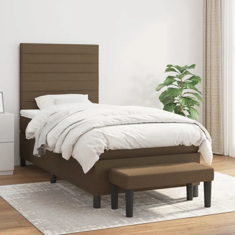 vidaXL Ramsäng med madrass mörkbrun 90×190 cm tyg (#6504)