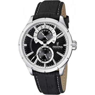 Festina Retro Läderrem Multifunktion Svart Urtavla Quartz F16573-3 herrklocka svart