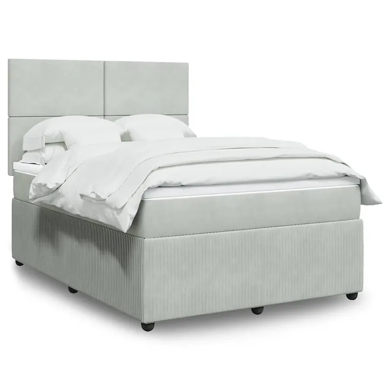 vidaXL Ramsäng med madrass ljusgrå 140×190 cm sammet (#5107)