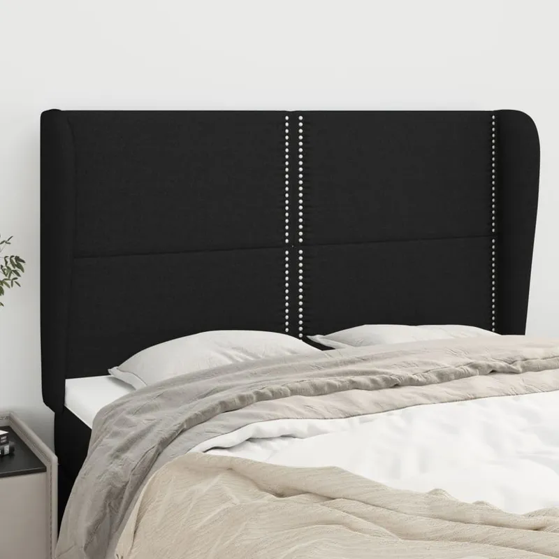 vidaXL Sänggavel med kanter svart 147x23x118/128 cm tyg (#6809)