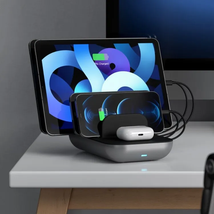 Satechi Dock5 Usb-laddningsstation Med Trådlös Laddning Grå, Svart
