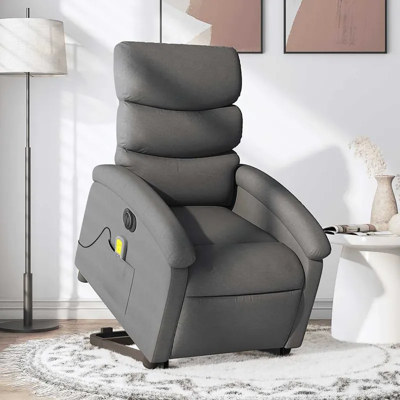 vidaXL Elektrisk massagefåtölj med uppresningshjälp mörkgrå tyg (#5038)