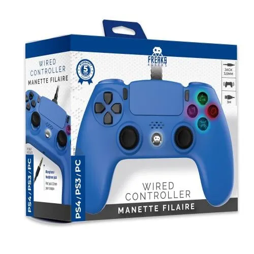 Freaks And Geeks Blue Wired Controller – 3 m – Wired Controller – Sony PlayStation 4