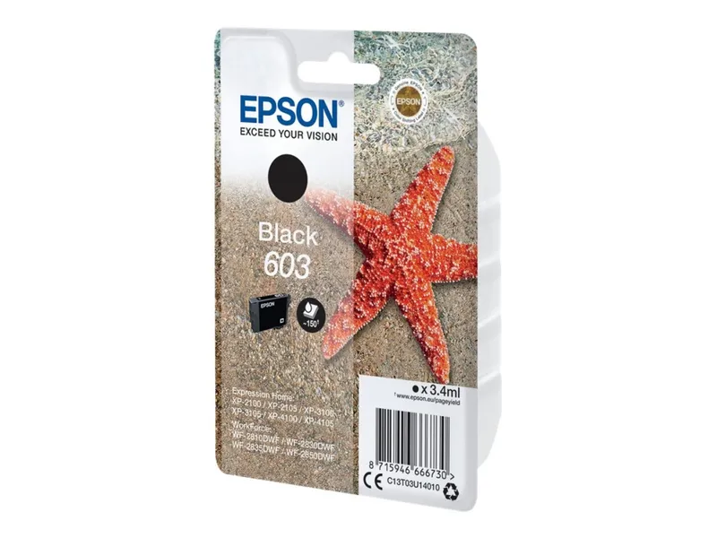 Epson 603 - 3.4 ml - svart - original - blister med RF-larm/akustiskt larm - bläckpatron - för Expression Home XP-2150, 2155, 3150, 3155, 4150, 415…
