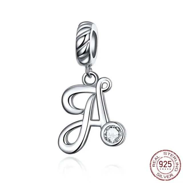 Armband Charm 925 Silver Bokstav A-Ö Bokstav Berlock Namn Pärlor För Kvinnor Gör-det-själv-hänge gör smycken (#6943)