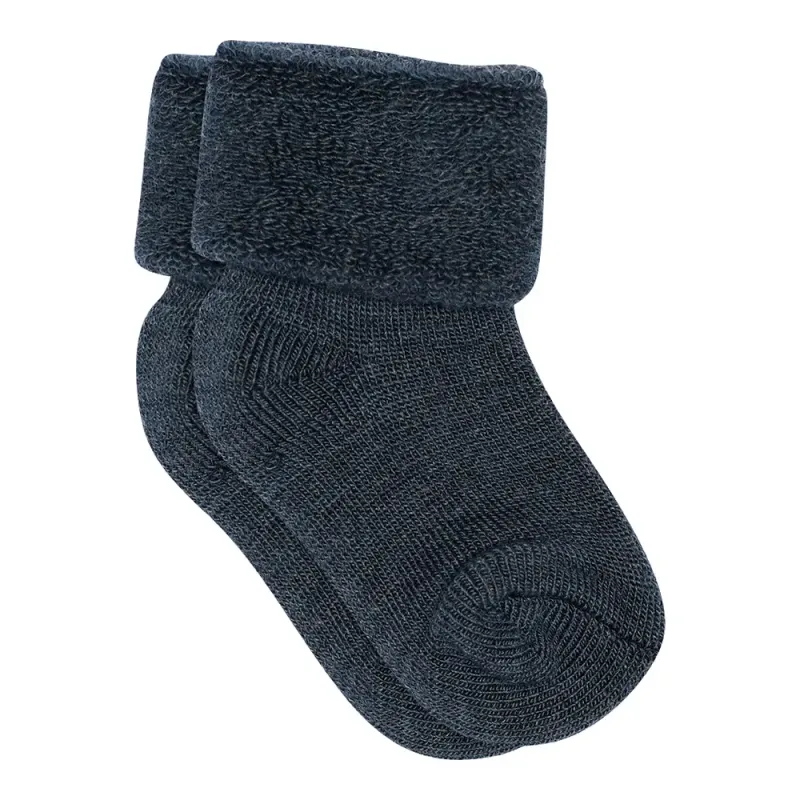 Mpkids, Klassiska Babysockor I Merinoull 15/16 Dark Denim Melange