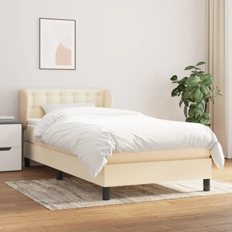vidaXL Ramsäng med madrass gräddvit 90×190 cm tyg (#4064)