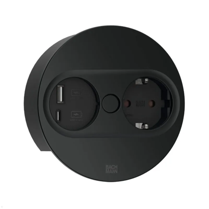 Rutab 946.104 Eluttag rund, USB A/C, avtagbart lock Svart