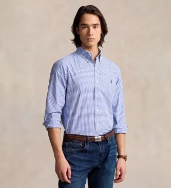 Polo Ralph Lauren för män. 710928255004 Skjorta i elastisk poplin Custom Fit blå (XXL), Casual, Bomull, Klassisk, Lång ärm