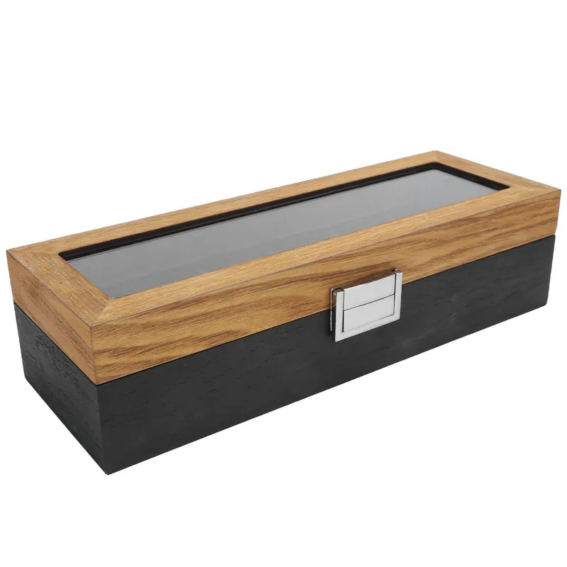 Klocklåda Massivt Trä 6 Fack Display Förvaringsfodral Enkel Klassisk Vintage Organizer