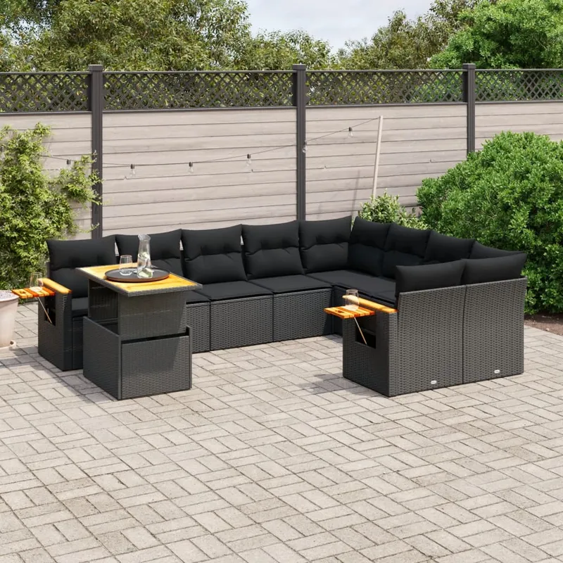 vidaXL Loungegrupp 10 delar med svarta dynor konstrotting (#4718)