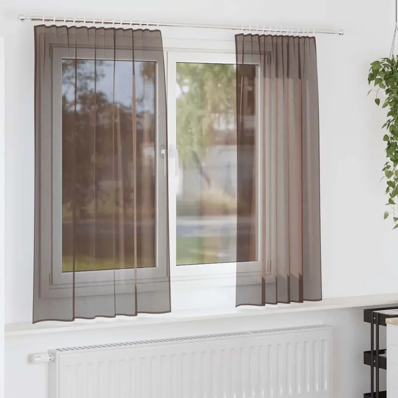 vidaXL Voile gardiner med fliktopp 2 st brun (#2778)