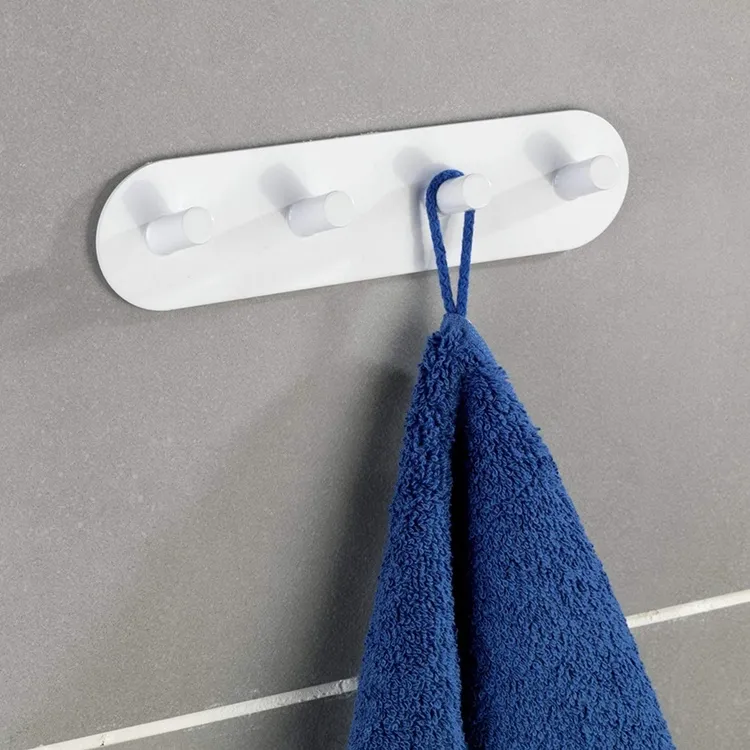 Kroklist, 4 krokar, Självhäftande, Metall, PIENCO QUADRO, Vit