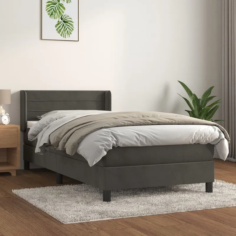 vidaXL Ramsäng med madrass mörkgrå 90×200 cm sammet (#7714)