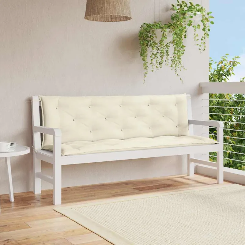 vidaXL Bänkdyna för trädgården gräddvit 150x(50+50)x7 cm oxfordtyg