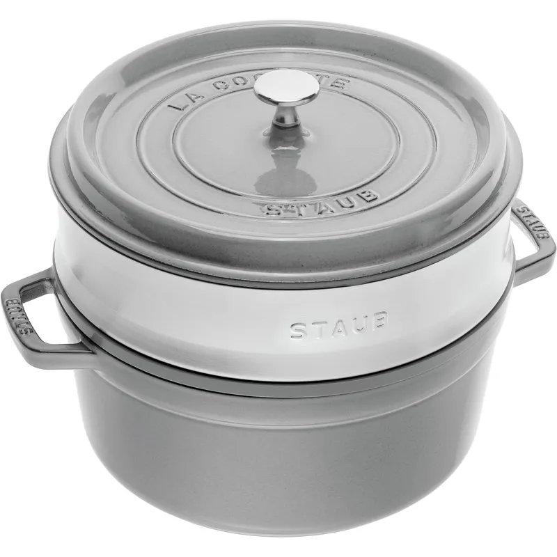 Staub La Cocotte gjutjärnsgryta 26 cm med ånginsats, grafitgrå